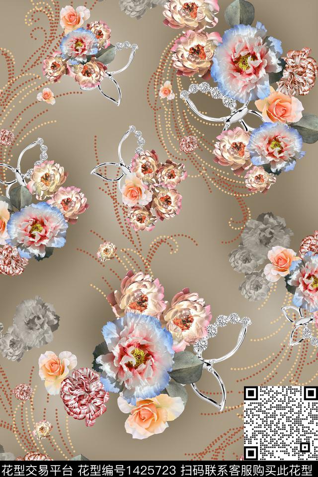 组合花卉数码外贸审数码印花华亿平台下载（图片编号: 1425723） - 瓦栏（Walan）