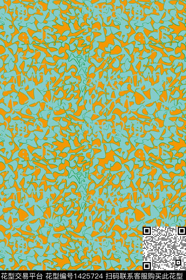 肌理绿色几何数码印花华亿平台下载（图片编号: 1425724） - 瓦栏（Walan）