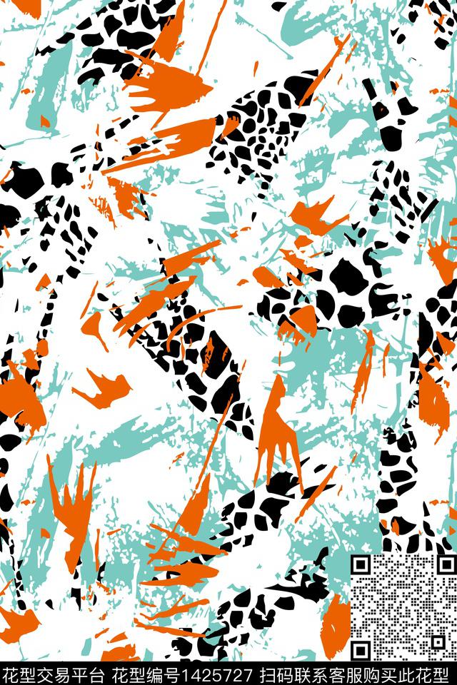 撞色绿色动物纹数码印花华亿平台下载（图片编号: 1425727） - 瓦栏（Walan）