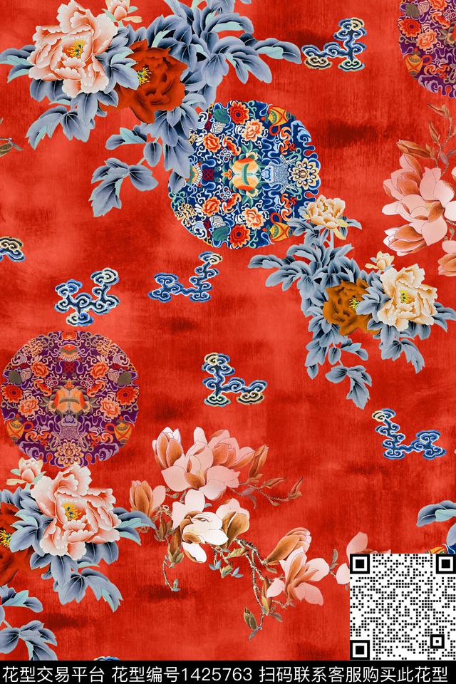 香云纱中国风真丝数码印花华亿平台下载（图片编号: 1425763） - 瓦栏（Walan）