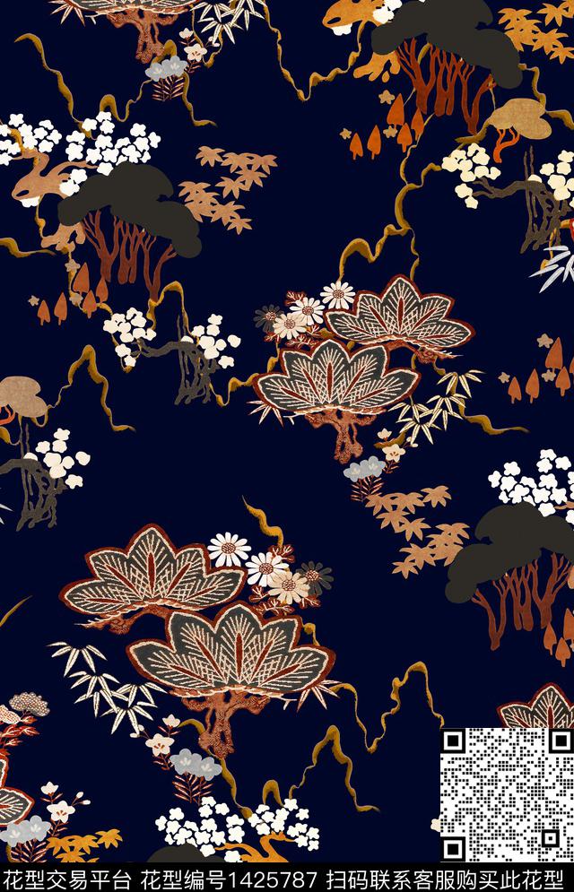 奢华绣花华亿平台香云纱数码印花华亿平台下载（图片编号: 1425787） - 瓦栏（Walan）