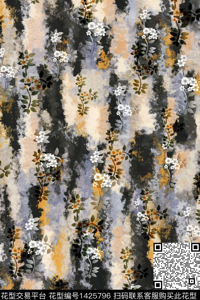 连衣裙渐变花卉数码印花华亿平台下载（图片编号: 1425796） - 瓦栏（Walan）