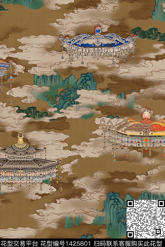 建筑祥云香云纱数码印花华亿平台下载（图片编号: 1425801） - 瓦栏（Walan）