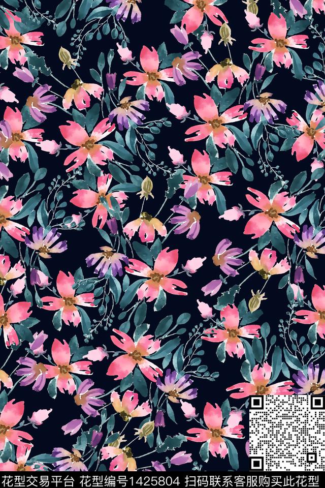 花卉大牌风小碎花数码印花华亿平台下载（图片编号: 1425804） - 瓦栏（Walan）