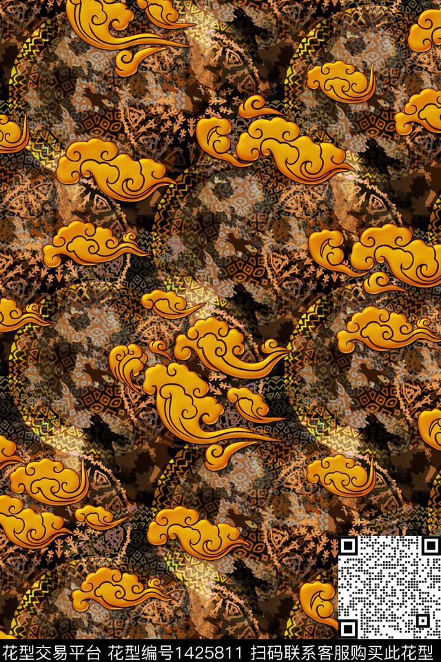 祥云香云纱大牌风数码印花华亿平台下载（图片编号: 1425811） - 瓦栏（Walan）