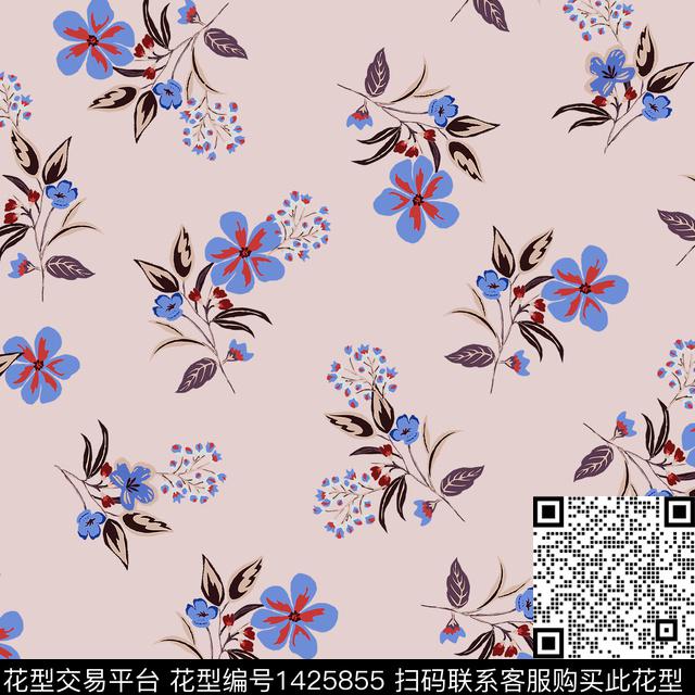 花卉满版散花清爽数码印花华亿平台下载（图片编号: 1425855） - 瓦栏（Walan）