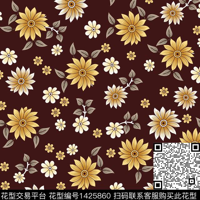 花卉满版散花中老年数码印花华亿平台下载（图片编号: 1425860） - 瓦栏（Walan）