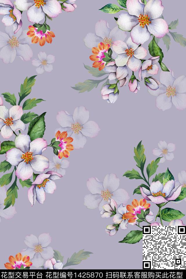 花卉满版散花清爽数码印花华亿平台下载（图片编号: 1425870） - 瓦栏（Walan）