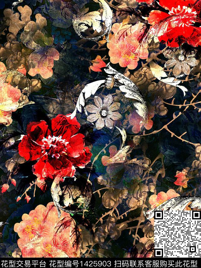 香云纱大牌风中老年数码印花华亿平台下载（图片编号: 1425903） - 瓦栏（Walan）