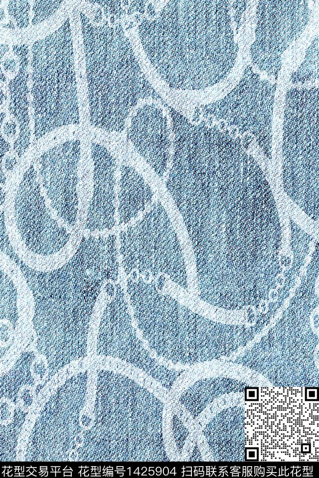 时尚链条牛仔纹理数码印花华亿平台下载（图片编号: 1425904） - 瓦栏（Walan）
