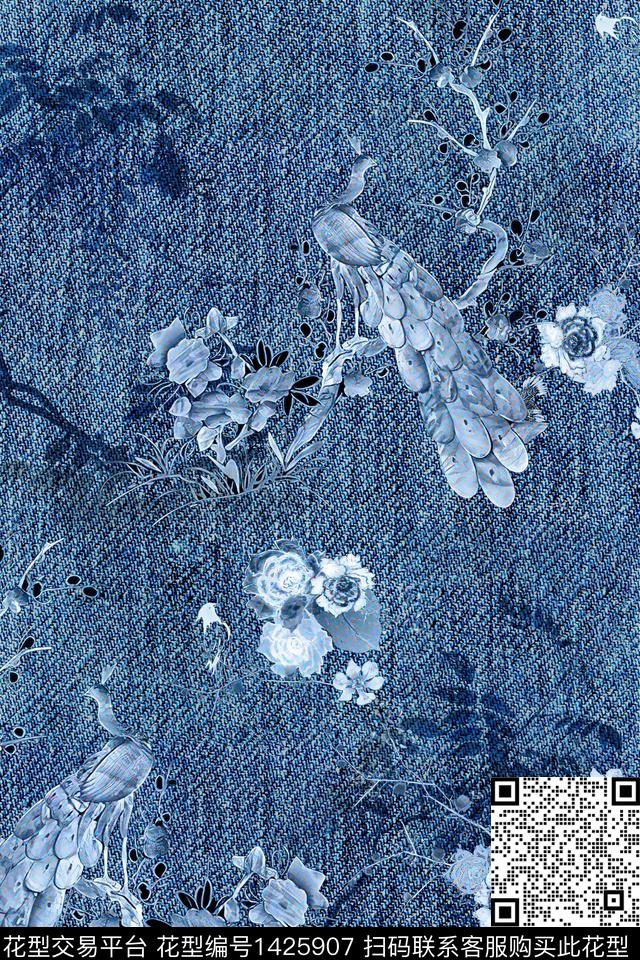 时尚牛仔纹理中国风数码印花华亿平台下载（图片编号: 1425907） - 瓦栏（Walan）