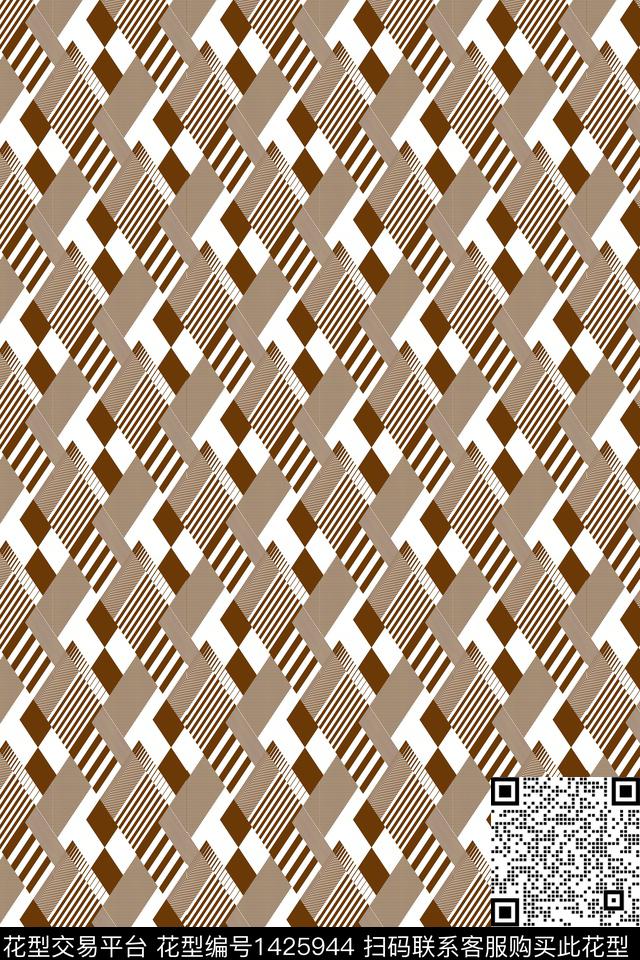 黑白华亿平台格子几何数码印花华亿平台下载（图片编号: 1425944） - 瓦栏（Walan）