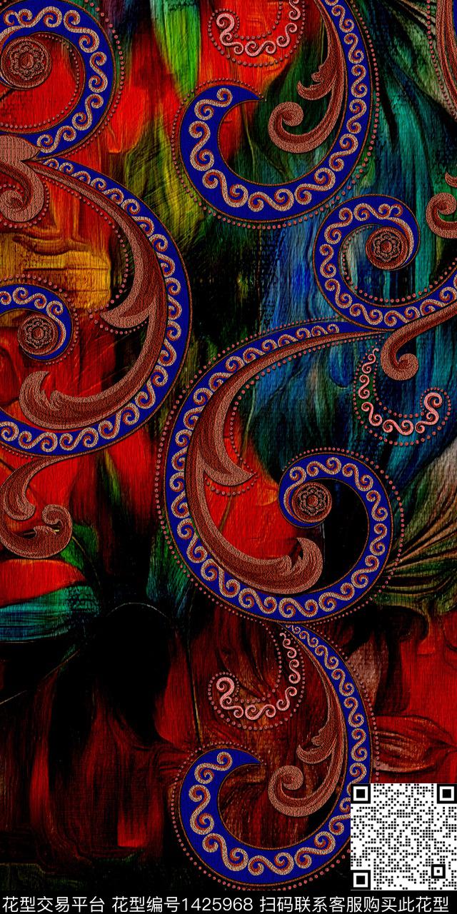 纹理花卉民族花纹数码印花华亿平台下载（图片编号: 1425968） - 瓦栏（Walan）