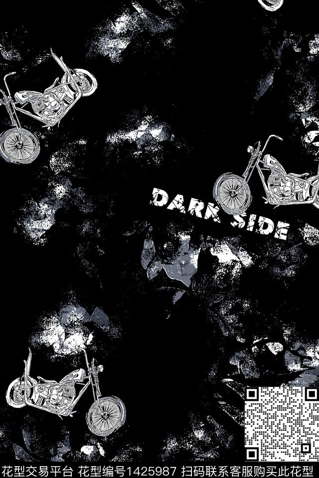 字母摩托车大牌风传统印花华亿平台下载（图片编号: 1425987） - 瓦栏（Walan）