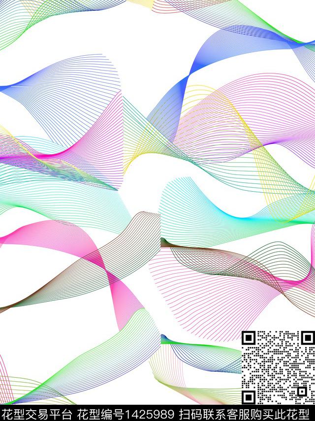 线条黑白条纹炫彩数码印花华亿平台下载（图片编号: 1425989） - 瓦栏（Walan）