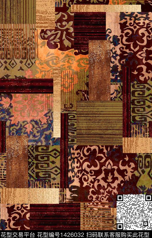 数码华亿平台几何花卉数码印花华亿平台下载（图片编号: 1426032） - 瓦栏（Walan）