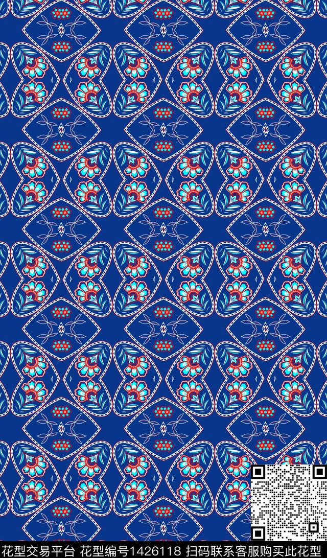 民族风满版散花抽象传统印花华亿平台下载（图片编号: 1426118） - 瓦栏（Walan）