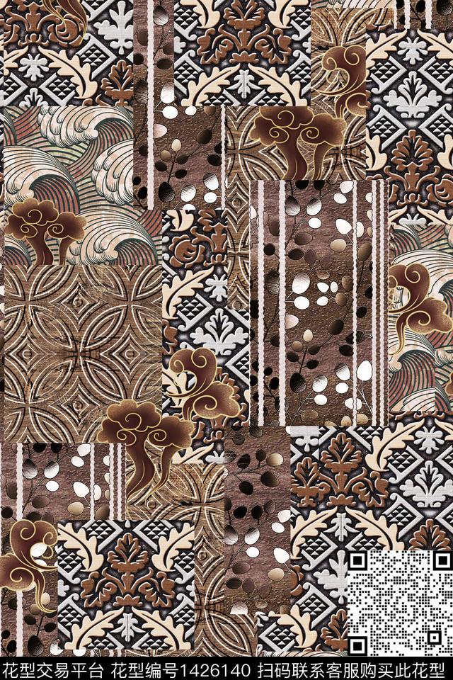 几何祥云大牌风数码印花华亿平台下载（图片编号: 1426140） - 瓦栏（Walan）