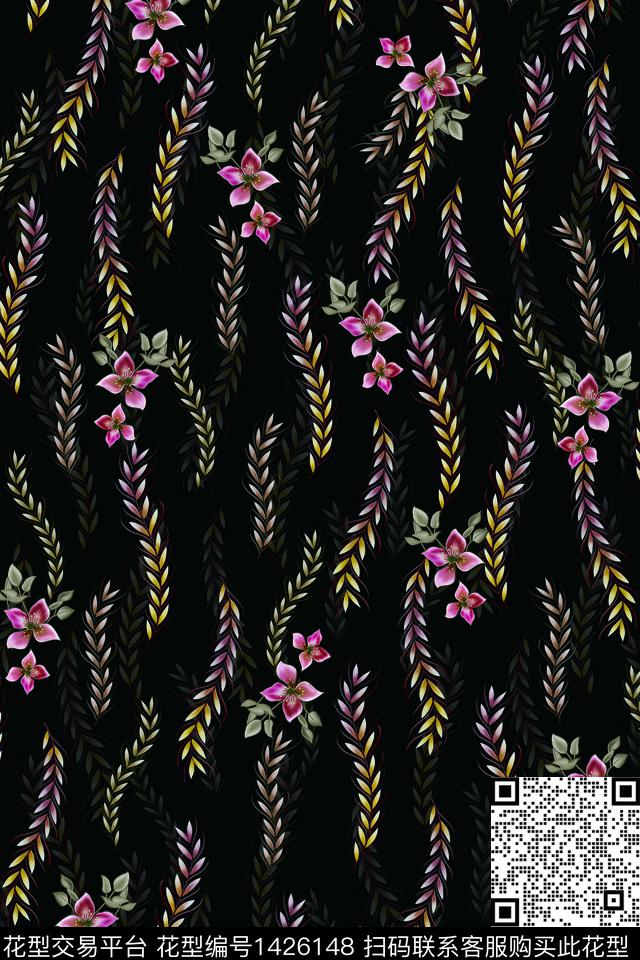 数码华亿平台清爽底花卉手绘花卉数码印花华亿平台下载（图片编号: 1426148） - 瓦栏（Walan）