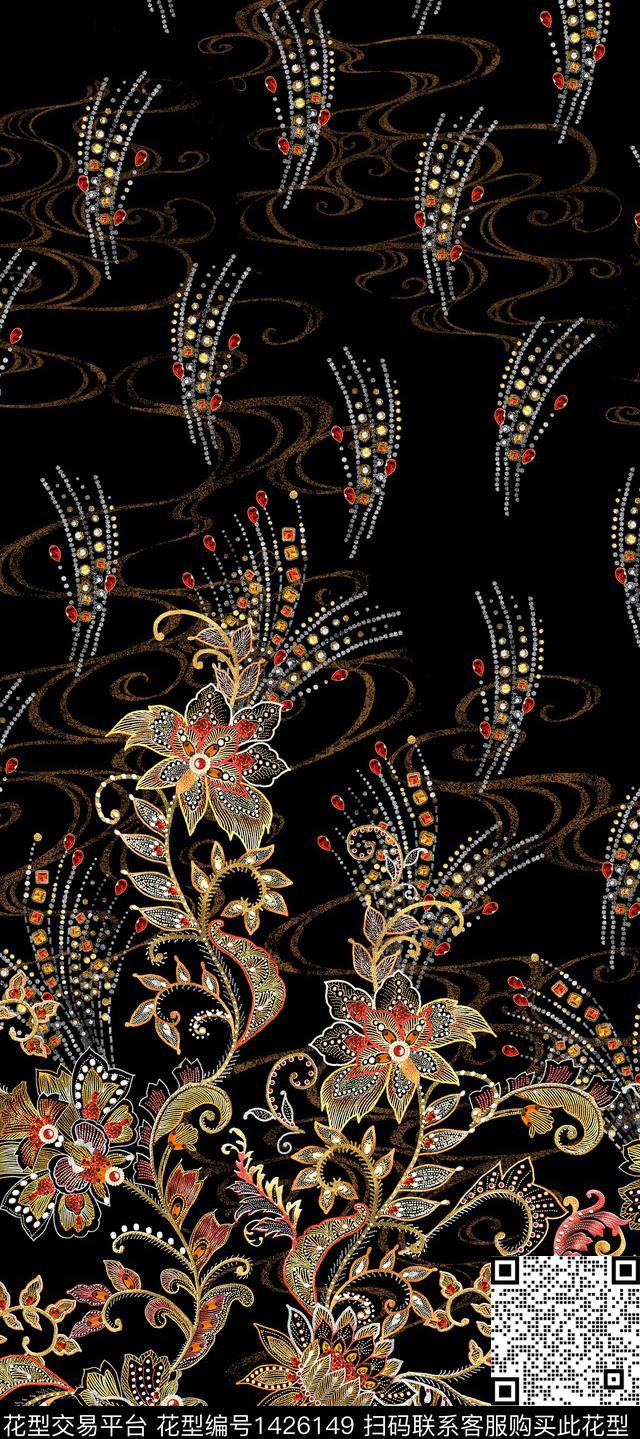 数码华亿平台定位花手绘花卉数码印花华亿平台下载（图片编号: 1426149） - 瓦栏（Walan）