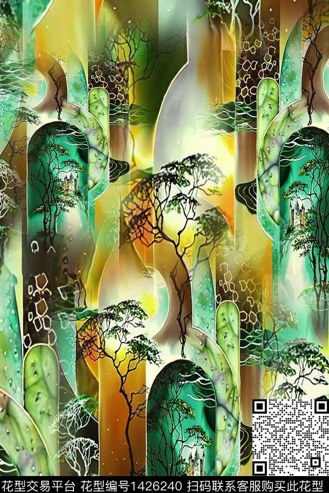 肌理抽象真丝数码印花华亿平台下载（图片编号: 1426240） - 瓦栏（Walan）
