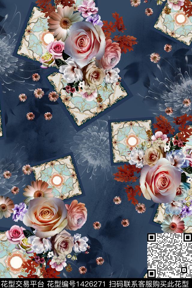花卉混合拼接装饰数码印花华亿平台下载（图片编号: 1426271） - 瓦栏（Walan）