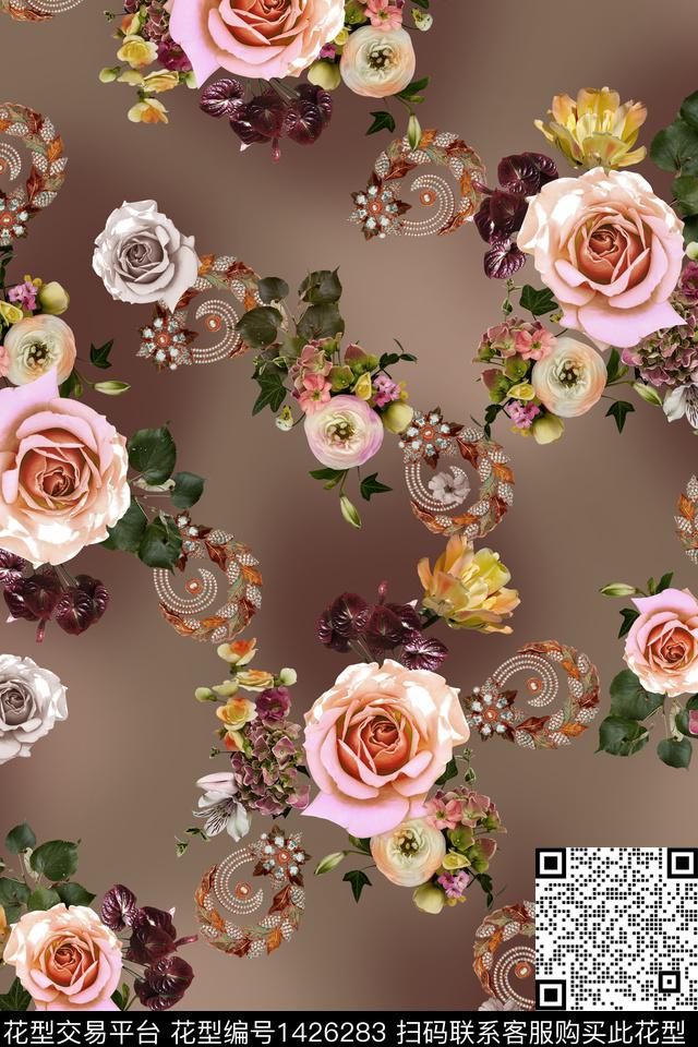 花卉珠宝宝石阴影数码印花华亿平台下载（图片编号: 1426283） - 瓦栏（Walan）