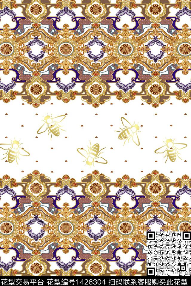 蜜蜂宫廷风趣味数码印花华亿平台下载（图片编号: 1426304） - 瓦栏（Walan）