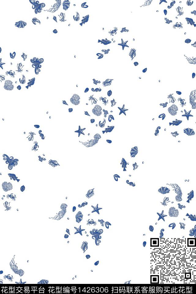 贝壳螃蟹男装传统印花华亿平台下载（图片编号: 1426306） - 瓦栏（Walan）