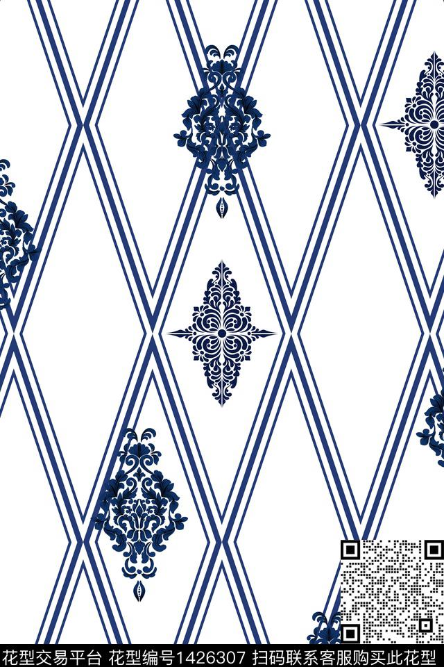线条几何菱形传统印花华亿平台下载（图片编号: 1426307） - 瓦栏（Walan）