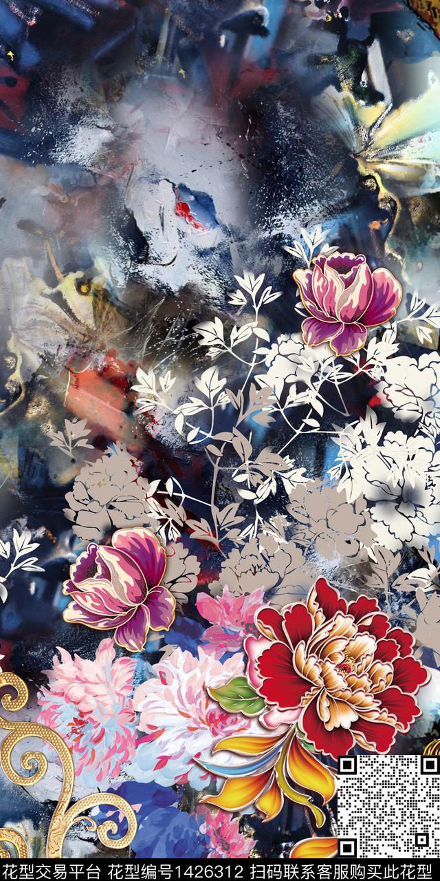 连衣裙花卉定位花数码印花华亿平台下载（图片编号: 1426312） - 瓦栏（Walan）