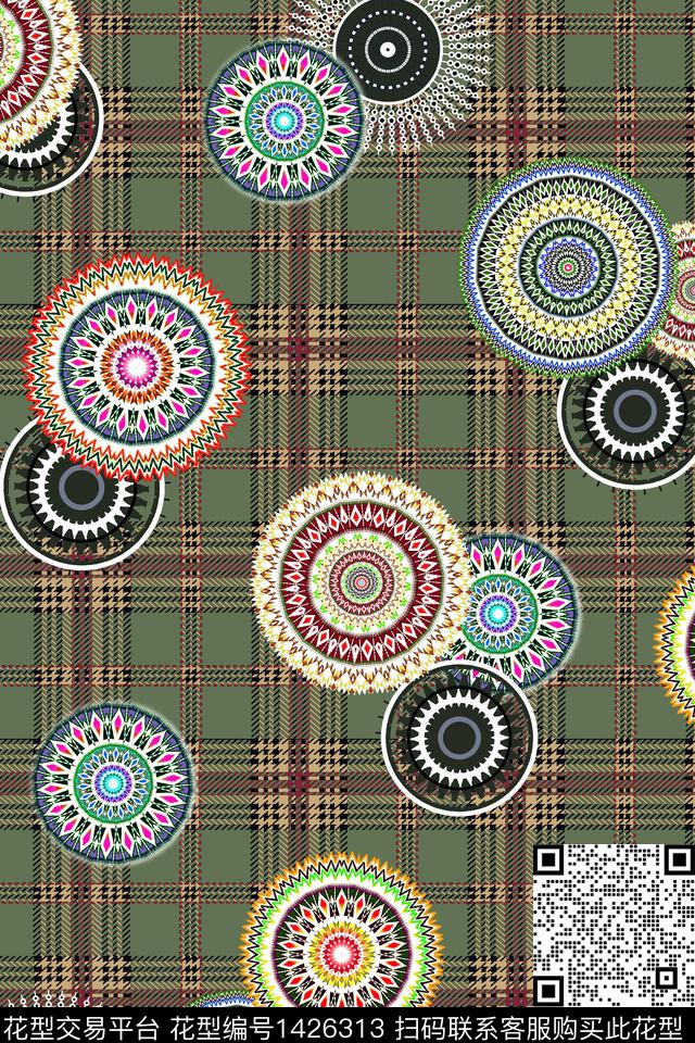 线条几何格子数码印花华亿平台下载（图片编号: 1426313） - 瓦栏（Walan）