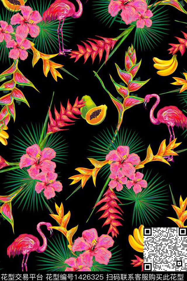 水果花卉火烈鸟数码印花华亿平台下载（图片编号: 1426325） - 瓦栏（Walan）