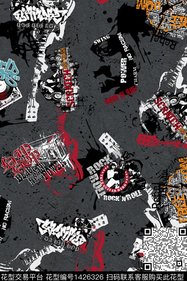 字母人物潮牌数码印花华亿平台下载（图片编号: 1426326） - 瓦栏（Walan）