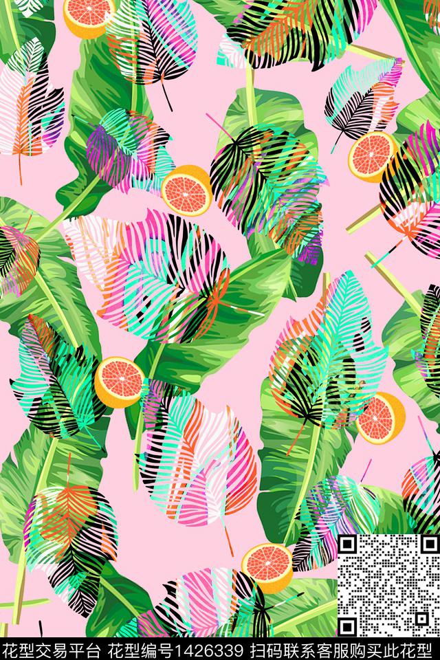 水果绿植树叶年轻女装数码印花华亿平台下载（图片编号: 1426339） - 瓦栏（Walan）