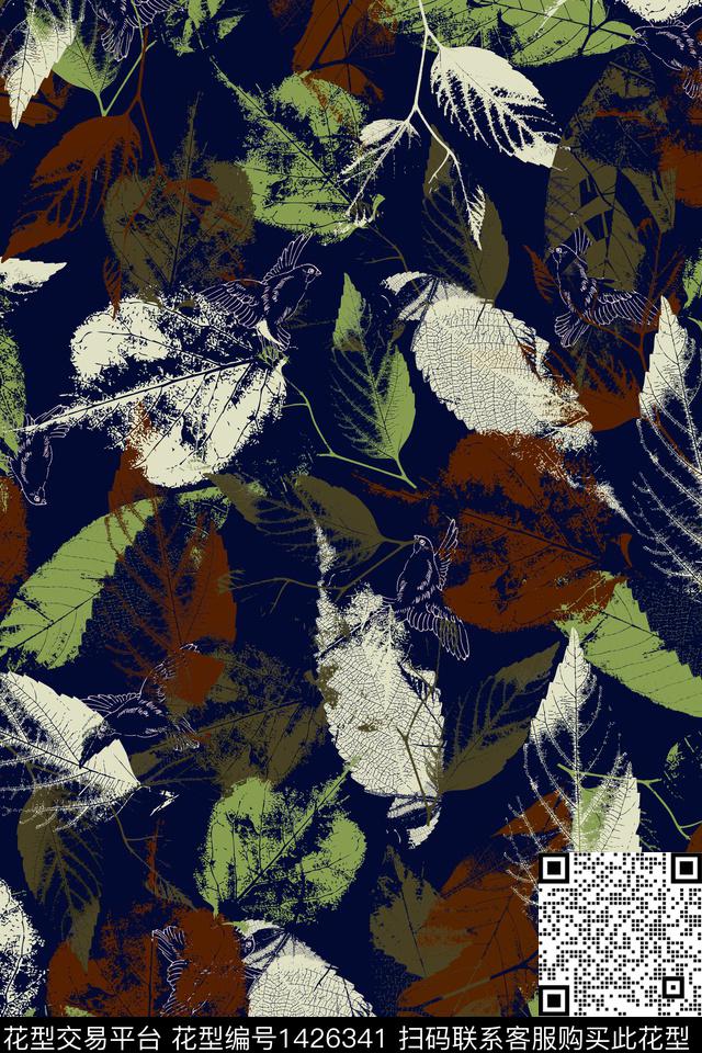男装休闲绿植树叶数码印花华亿平台下载（图片编号: 1426341） - 瓦栏（Walan）