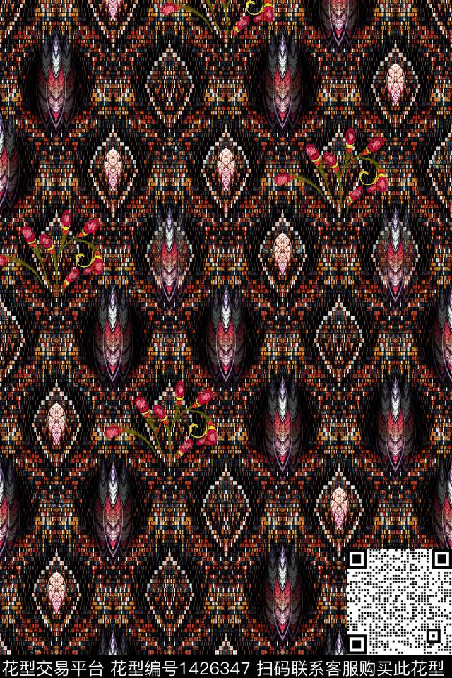 马赛克女装民族风数码印花华亿平台下载（图片编号: 1426347） - 瓦栏（Walan）