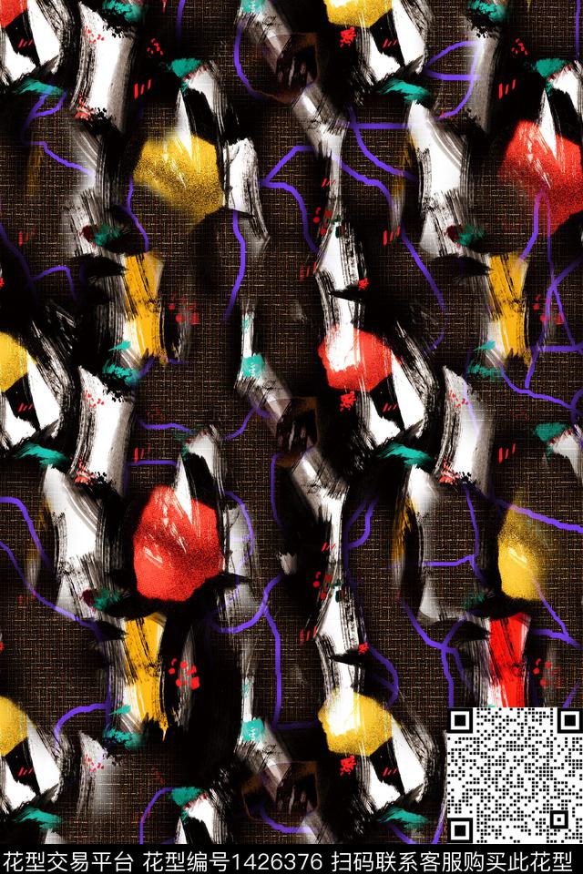 笔触女装抽象数码印花华亿平台下载（图片编号: 1426376） - 瓦栏（Walan）