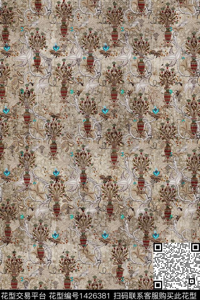 花瓶女装底纹数码印花华亿平台下载（图片编号: 1426381） - 瓦栏（Walan）