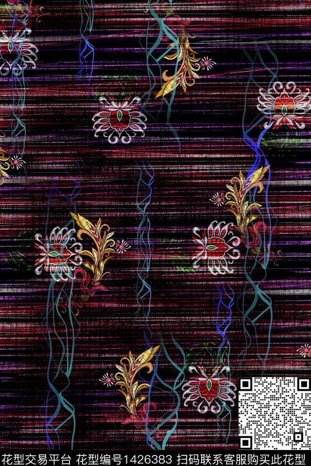 女装底纹花卉数码印花华亿平台下载（图片编号: 1426383） - 瓦栏（Walan）