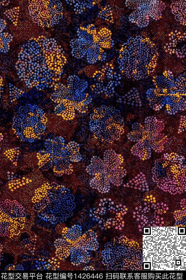 花卉中老年波点数码印花华亿平台下载（图片编号: 1426446） - 瓦栏（Walan）