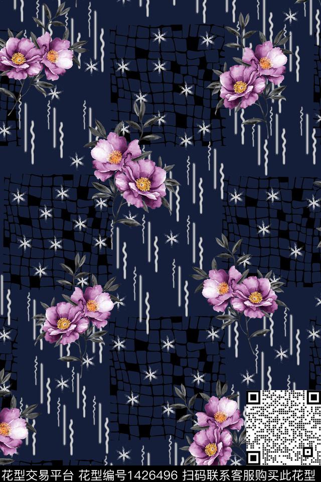 线条女装花卉数码印花华亿平台下载（图片编号: 1426496） - 瓦栏（Walan）