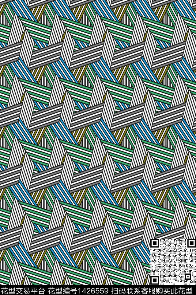 线条绿色几何数码印花华亿平台下载（图片编号: 1426559） - 瓦栏（Walan）