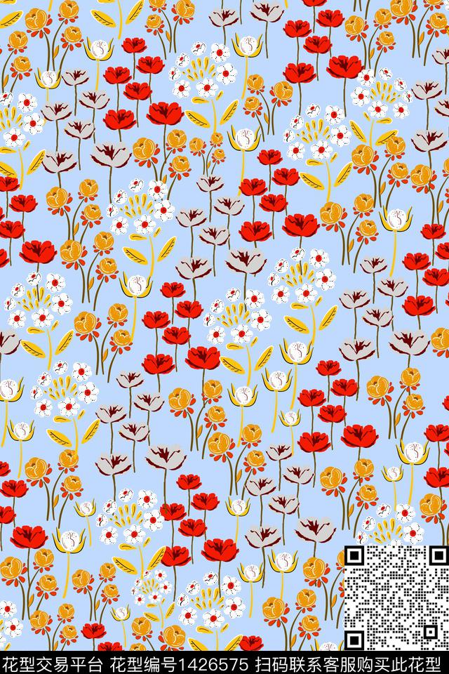 抽象花卉清爽底花卉年轻女性数码印花华亿平台下载（图片编号: 1426575） - 瓦栏（Walan）