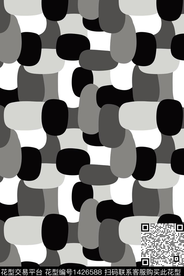 线条男装黑白华亿平台数码印花华亿平台下载（图片编号: 1426588） - 瓦栏（Walan）