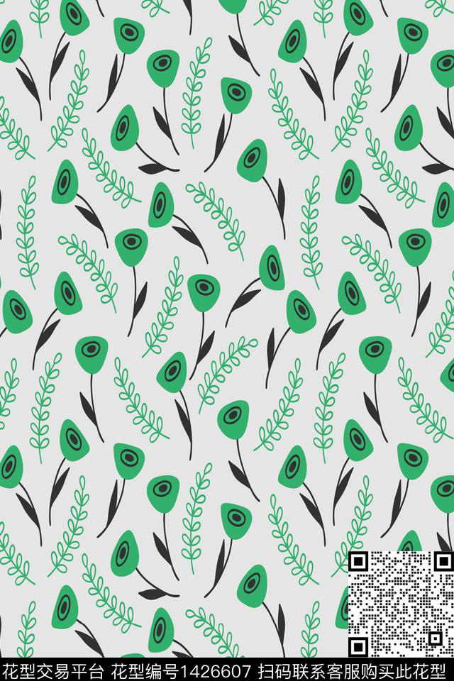 年轻女性植物清爽底花卉数码印花华亿平台下载（图片编号: 1426607） - 瓦栏（Walan）
