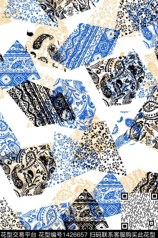 几何肌理民族风数码印花华亿平台下载（图片编号: 1426657） - 瓦栏（Walan）