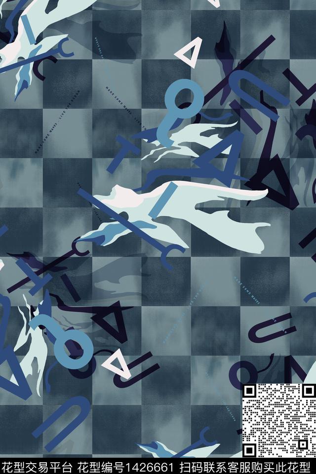 字母肌理格子数码印花华亿平台下载（图片编号: 1426661） - 瓦栏（Walan）
