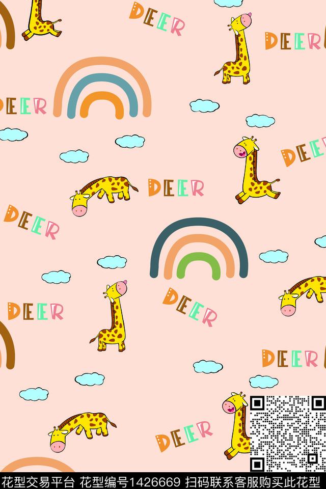 卡通动物小清新粉色数码印花华亿平台下载（图片编号: 1426669） - 瓦栏（Walan）