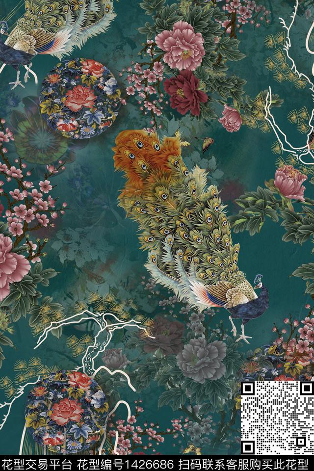 水墨风花卉中国风数码印花华亿平台下载（图片编号: 1426686） - 瓦栏（Walan）